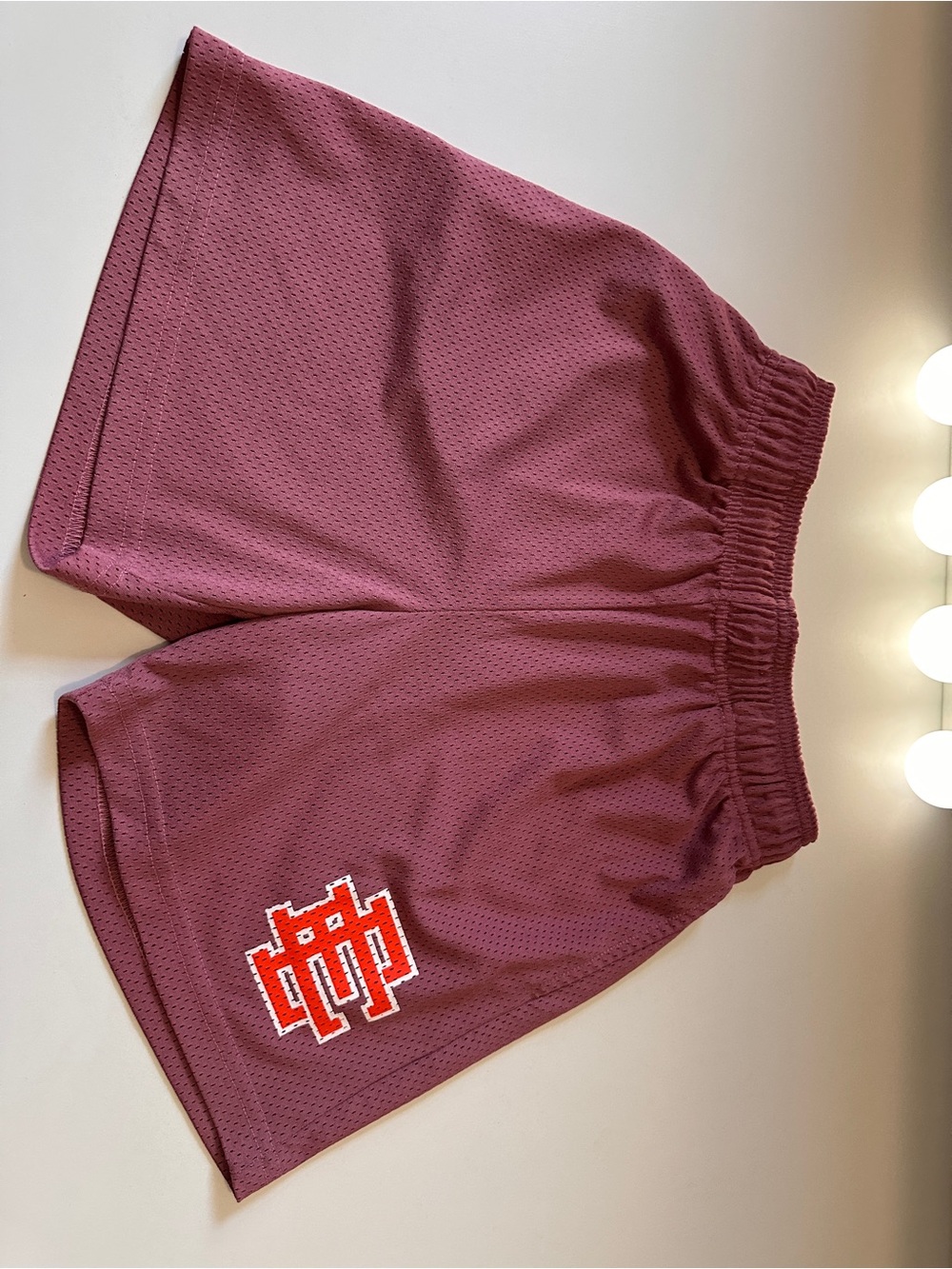 Eric Emanuel Maroon Mesh Athletic Shorts with Red Logo